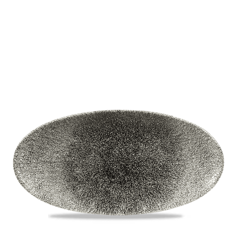 Raku Quartz Black Oval Chefs Plate 29.9x15cm