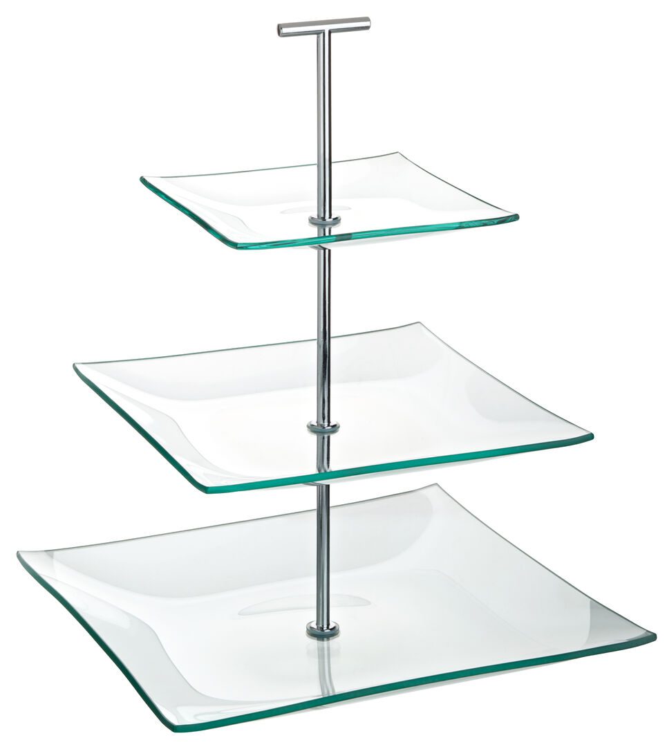 Aura 3 Tiered Square Glass Plate 9.75, 8, 5.75"
