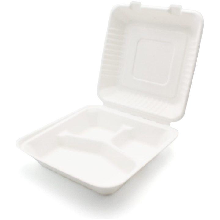 Group B Clamshell Bagasse Clamshell Biodegradable 3 Comp (229x229mm/9x9