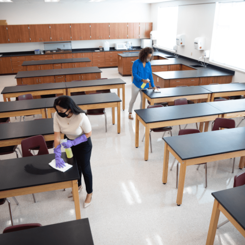Cleaning school desks