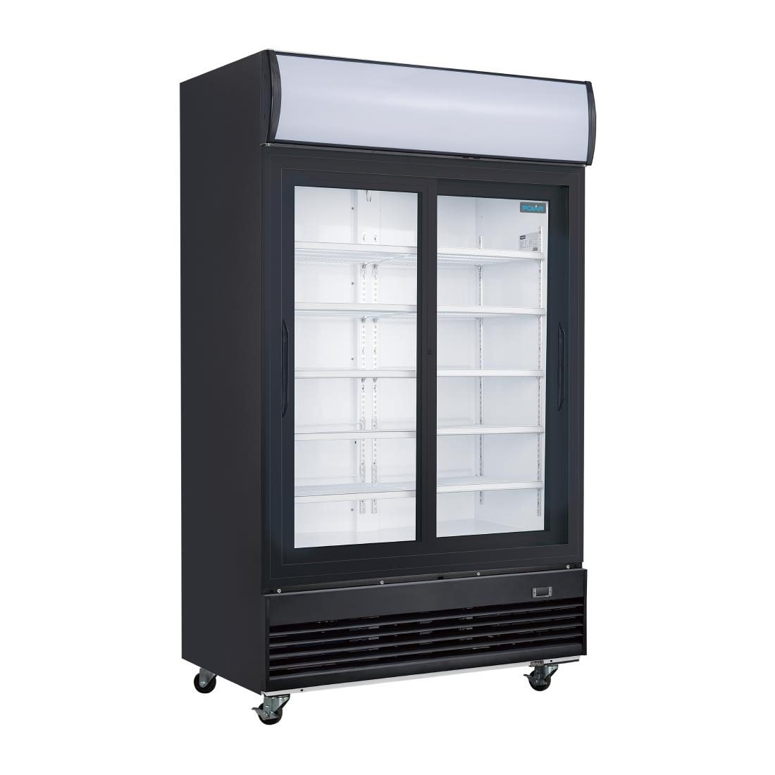G-Series Upright Sliding Door Display Cooler with Light Box 950Ltr Black