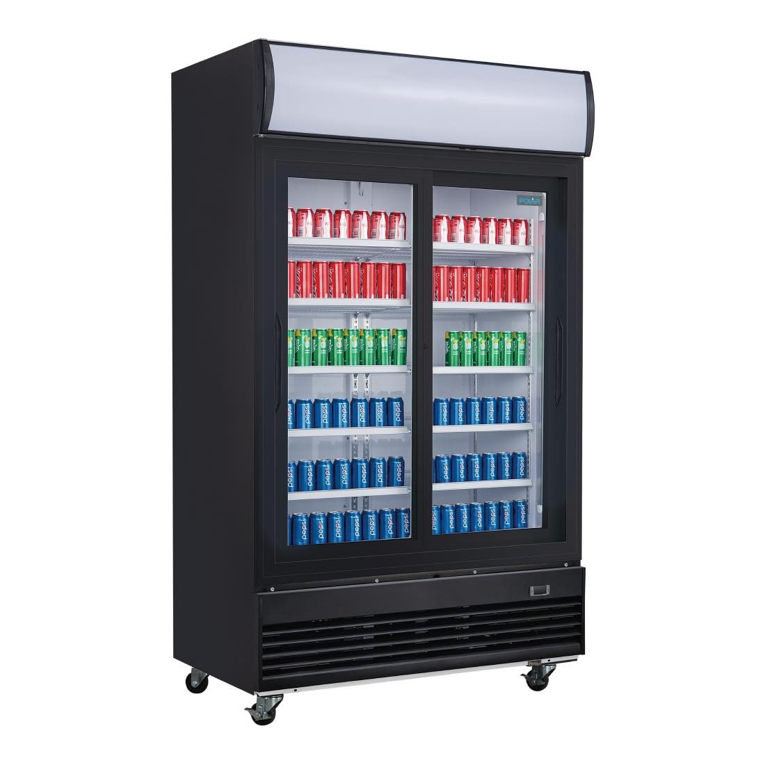 G-Series Upright Sliding Door Display Cooler with Light Box 950Ltr Black - Image 4