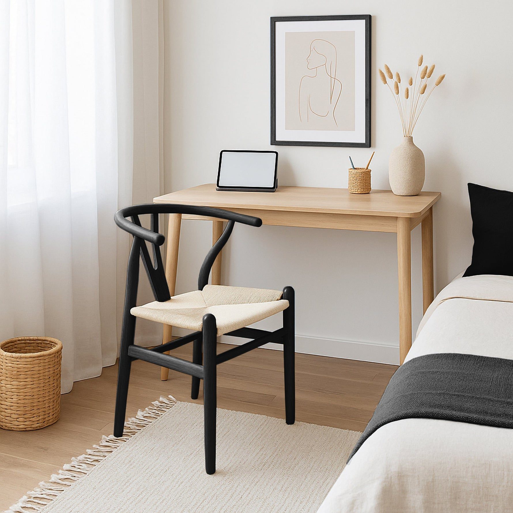 Black Wooden Wishbone Dining Chair - Image 2